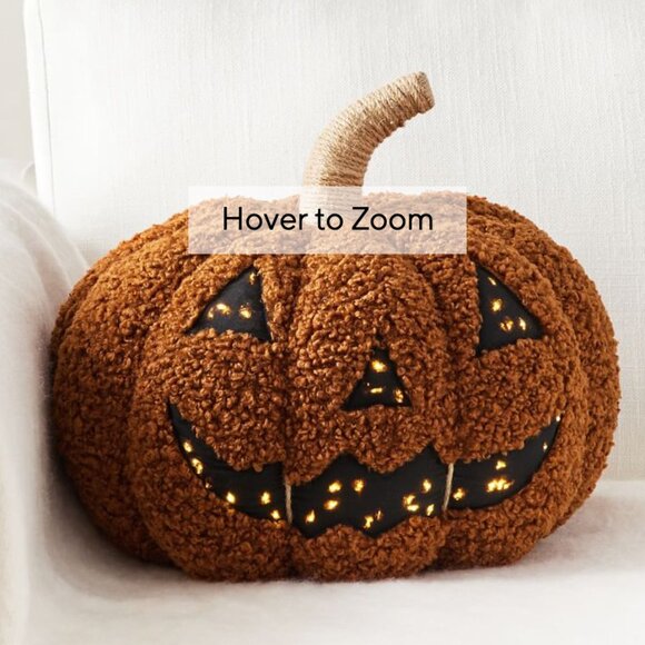 Pottery Barn Light Up Jack O Lantern Orange Pumpkin Pillow NWT - Picture 1 of 6